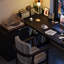 Bureau en bois massif noir en forme de L avec 3 tiroirs-108780423-108780425