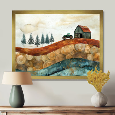 Winter Barn with Tractor Landscape On The Of The V - ferme, art mural sur toile