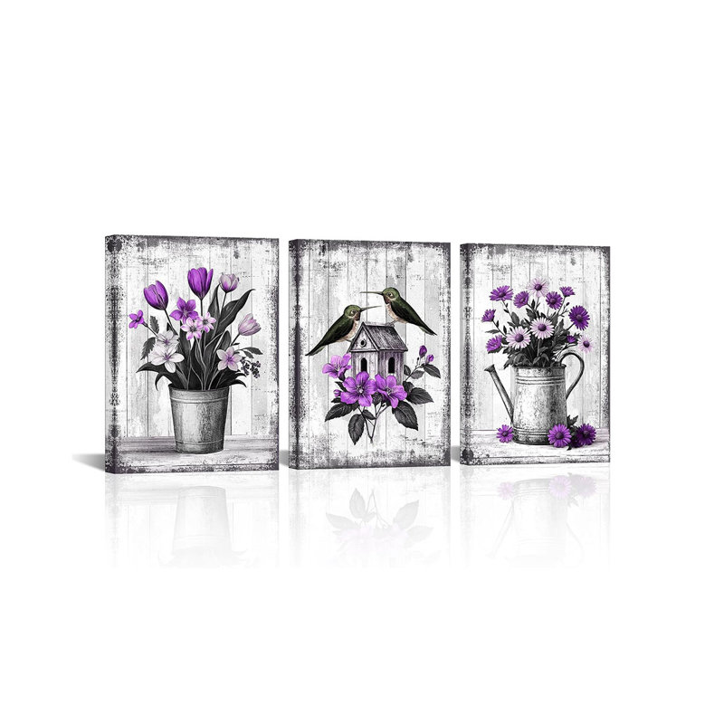 3 Piece Wrapped Canvas Print, Purple