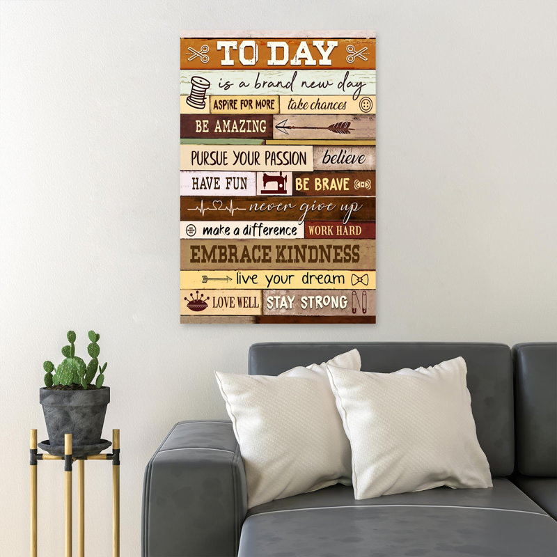 «Inspire Quote For New Day - Today Is A Brand New Day Aspire For More», reproduction d'art graphique sur toile tendue 1 pièce