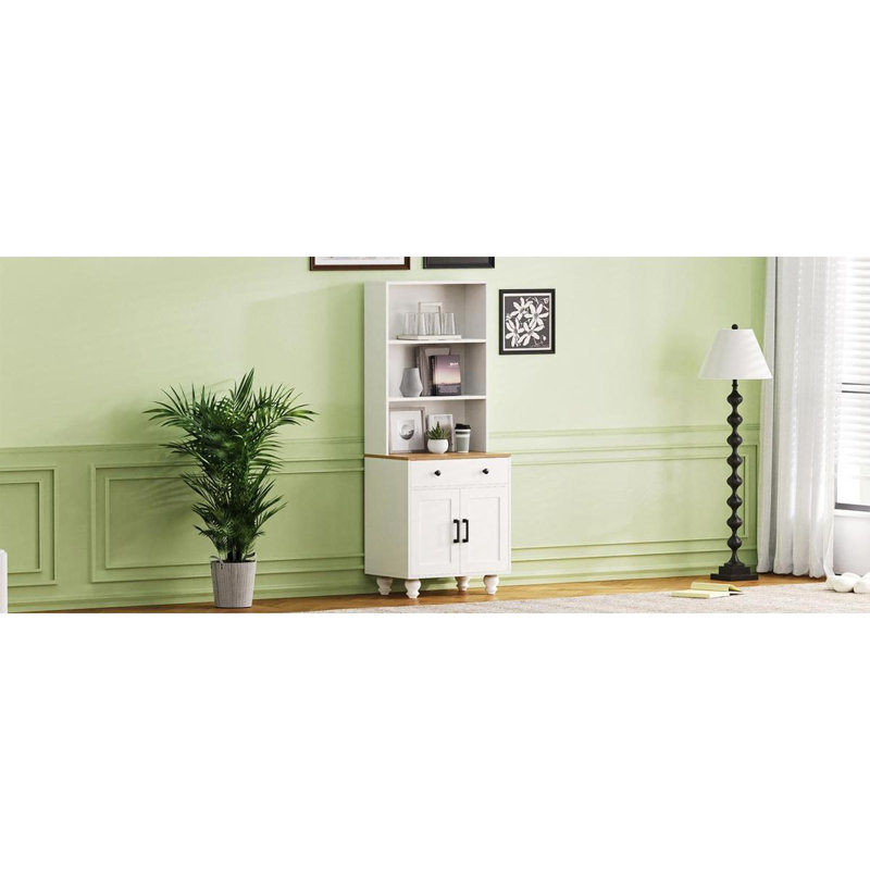 Armoire de rangement Farmhouse avec 4 tablettes en bois massif, Blanc