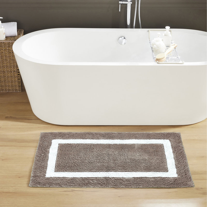 Widman 100% Cotton Tufted Reversible Bath Rug, Soft & Super Absorbent, Machine Washable Bathroom Rug for Shower, Tub & Sink Areas, 24" x 40" Rectangle, Beige/White
