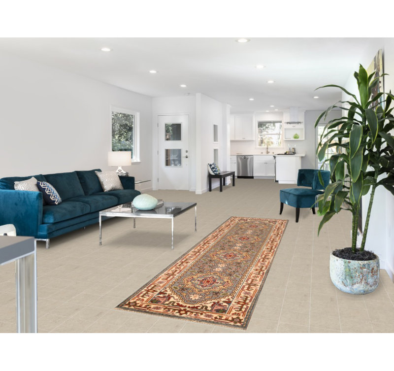 Tapis de couloir traditionnel indien gris en laine 3 x 10