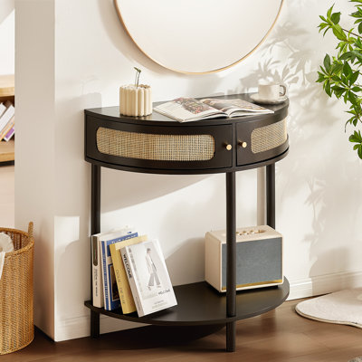 Half-moon Console Table 2 Storage Drawers Rattan Sliding
