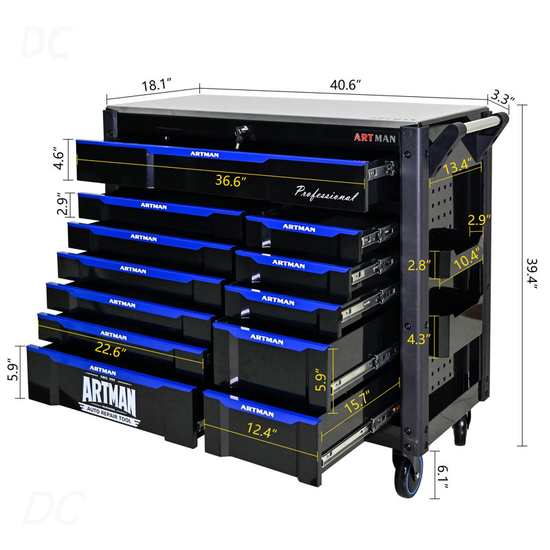 12-Layer Drawer Multi-Purpose Tool Car, With Wheels, Iron Top, Sideboard