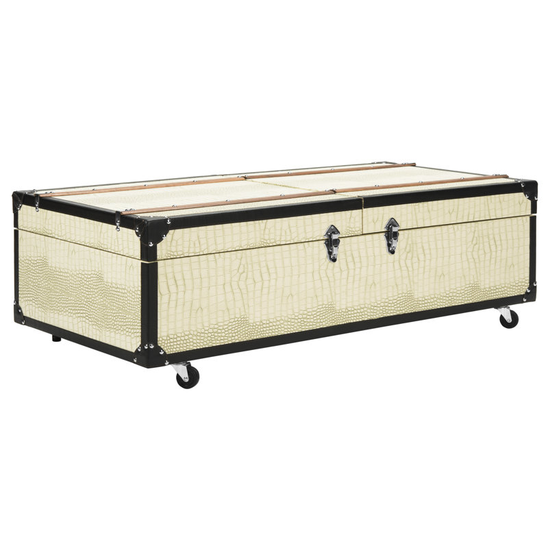 Table basse à roulettes avec rangement Rocker, Crème