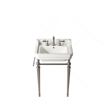 23" Bathroom Console Sink, Wall-Mounted White Ceramic Vanity Basin with 3 Pre-drilled Faucet Holes, Freestanding Stainless Steel Support Legs with Towel Bar, No Faucet & Sink Cover