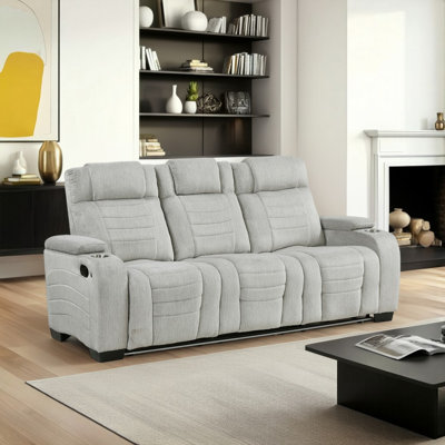 Denning 84" Modern & Contemporary Sofa - Microfiber Reclining Sofa with Drop-Down Table (Power & USB), Hidden Armrest Storage, LED Lighting, and Comfortable Reclining.