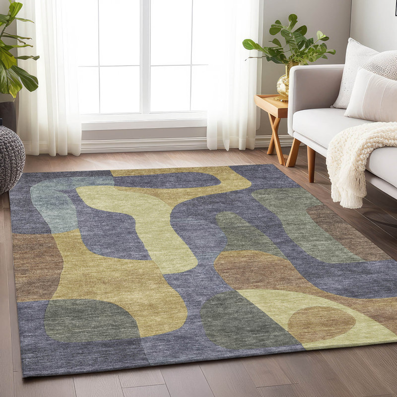 Tapis mauve lavable à la machine intérieur / extérieur Xhevrie, Rectangle 9 pi x 12 pi