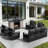 7-Seater Aluminum Outdoor Patio Conversation Set with Fire Pit,Sofa,Chairs & Gray Cushions-301549225