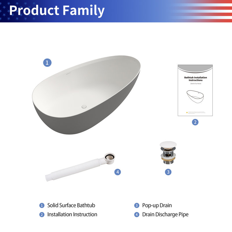 71'' x 35.5'' Freestanding Soaking Solid Surface Bathtub