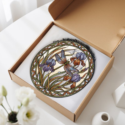 Vitrail de libellule en verre coloré Iris H H 12 po