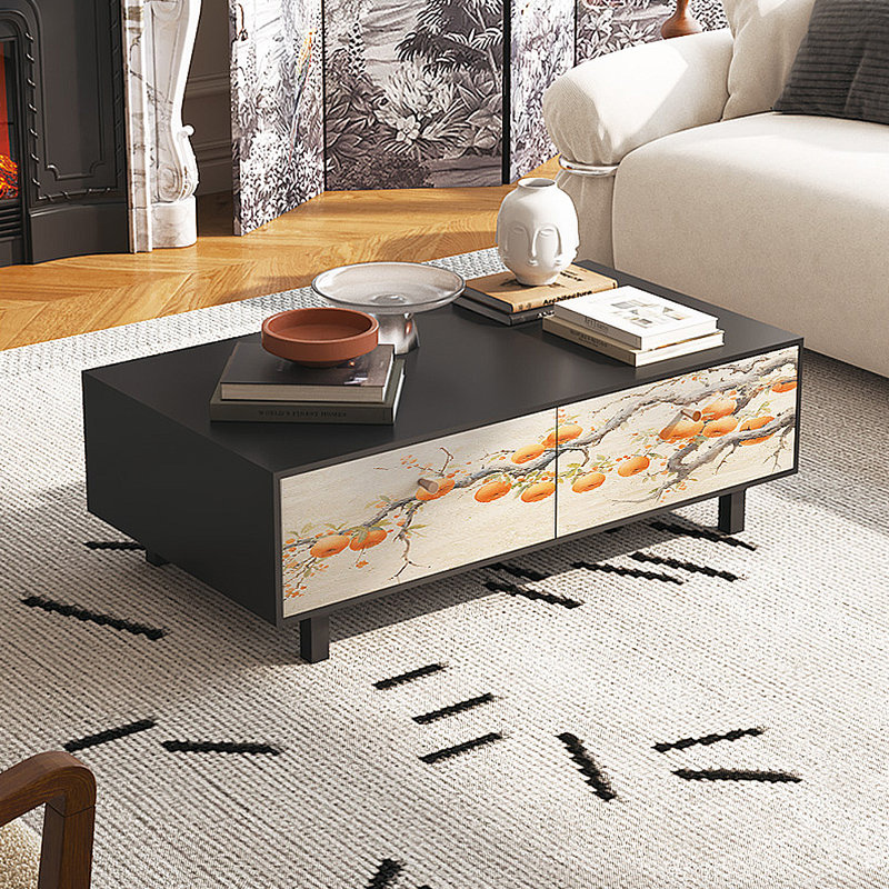 Table basse française avec rangement peint rétro, Noir, noir, noir, noir