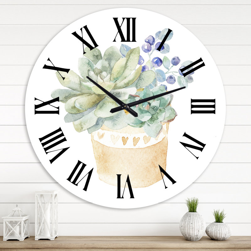 Succulent Flower In Terracotta Pot II - Horloge murale traditionnelle, Grand