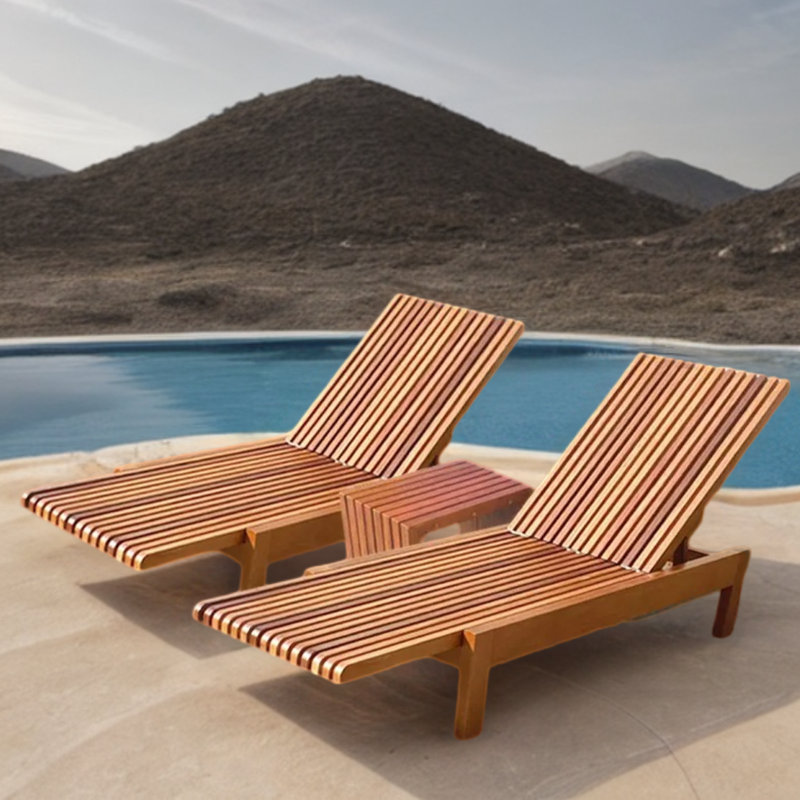Ensemble de chaises longues d'extérieur en bois massif avec table d'extérieur