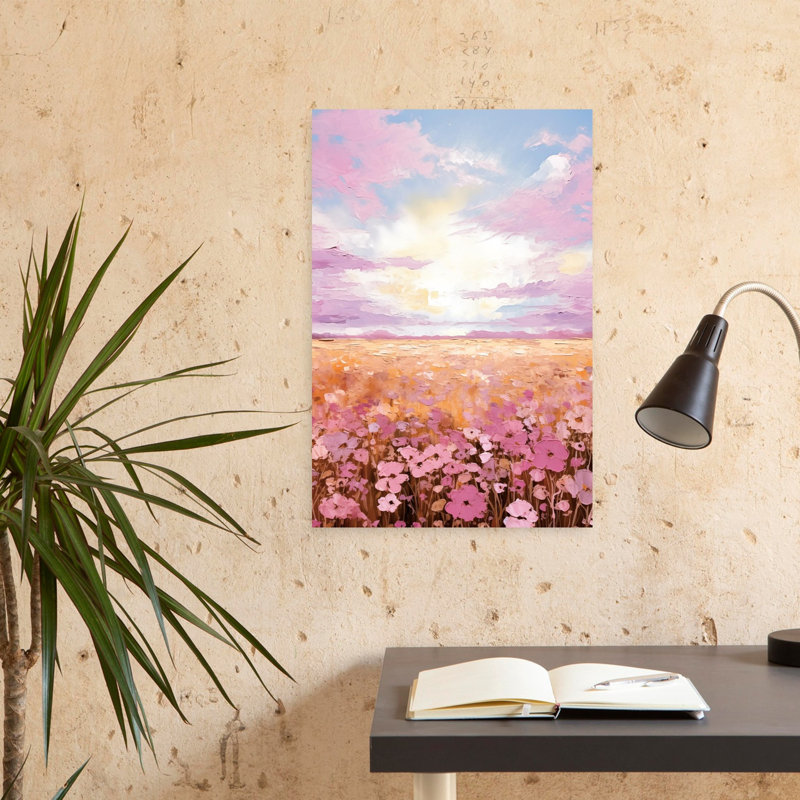 Art du coucher de soleil abstrait rose, H 24 po x l 16 po