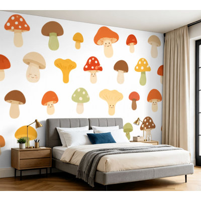 Wall Mural Peel and Stick Wallpaper 70s retro mushroom seamless Groovy vintage floral repeat fungi Self-Adhesive Removable Contact Paper Wall Decor for Living Room Bedroom 100"H x 144"W