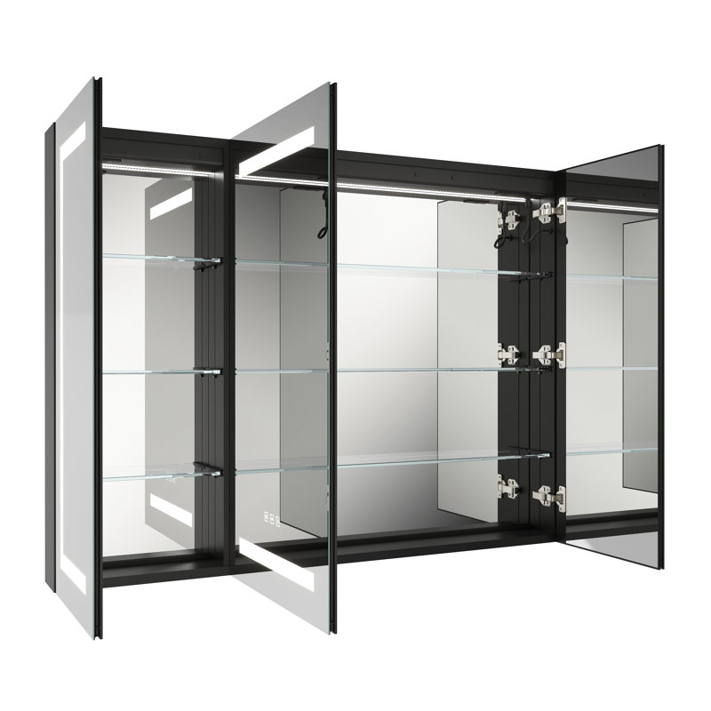 Pharmacie 3 portes à DEL avec 6 bandes lumineuses, 3 températures de couleur, tablettes réglables et miroir anti-buée