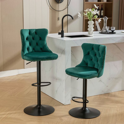 Swivel Velvet Barstools Adjusatble Seat Height From 25-33 Inch,17.7Inch Base, Modern Upholstered Bar Stools With Backs Comfortable Tufted For Home Pub And Kitchen Island,Set Of 2
