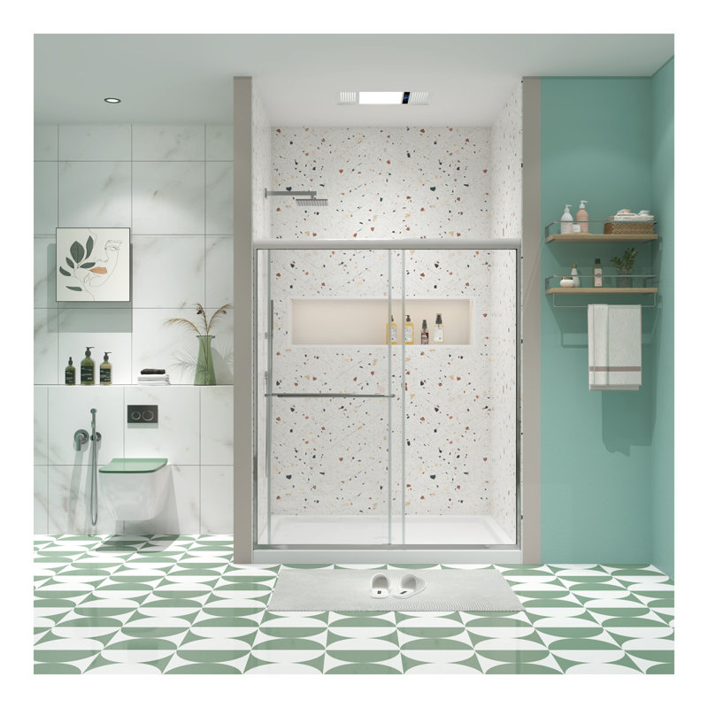 Porte de douche à dérivation, porte coulissante, avec verre trempé de 1/4 po et finition polie de 56 à 60 po x 70 po