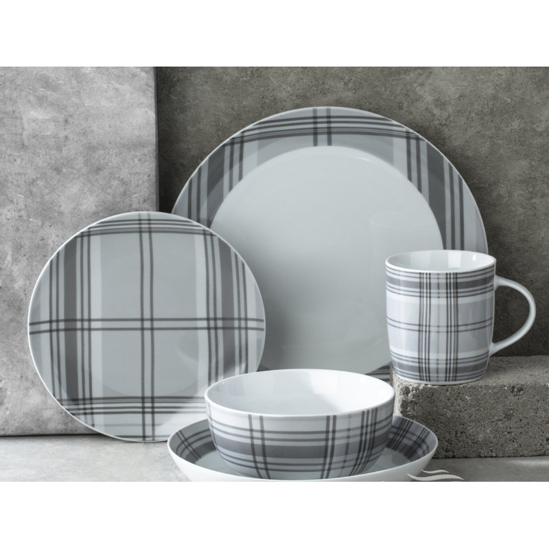 30pc Grey Tartan Dinner Set