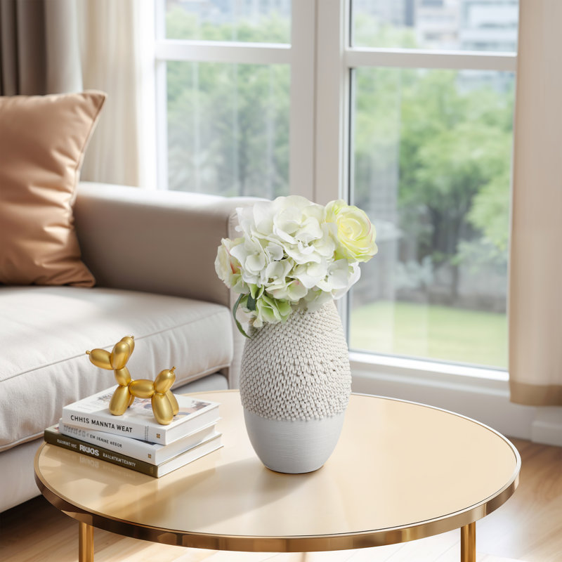 Dakota Fields Arroyo 3D Printed Porcelain Vase, Ivory, 10" H x 6" W x 6" D