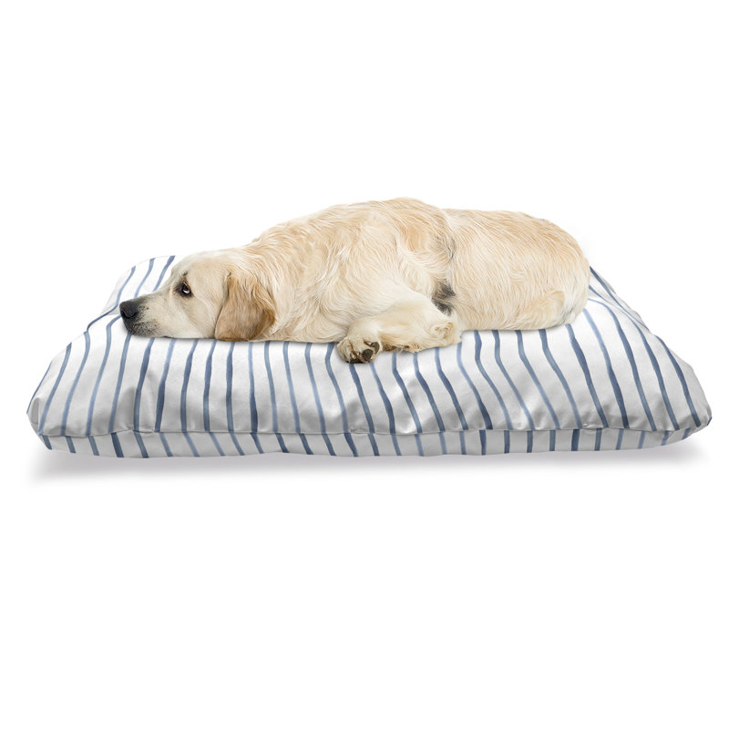 Lit pour chien Ambesonne Harbour Stripe, lignes abstraites à motif de coups de pinceau nautiques et océan, coussin à croquer pour chien et chat avec housse amovible, 24 po x 39 po, bleu nuit blanc