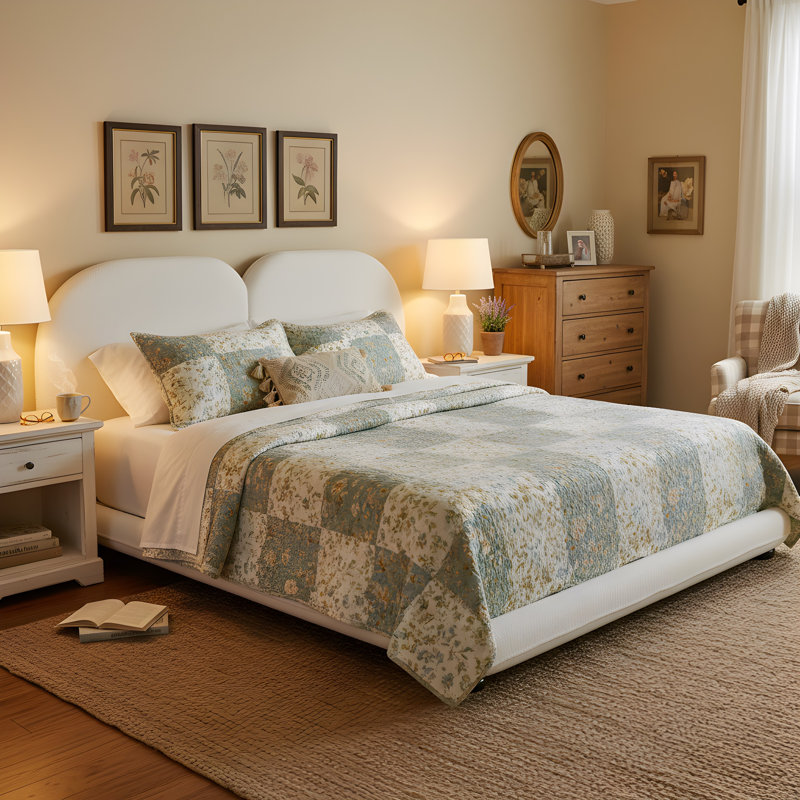 Grand lit, structure de lit tapissier très épais avec tête de lit fendue luxueuse, tissu polaire en peluche, 800 lb, robuste, facile à assembler, blanc