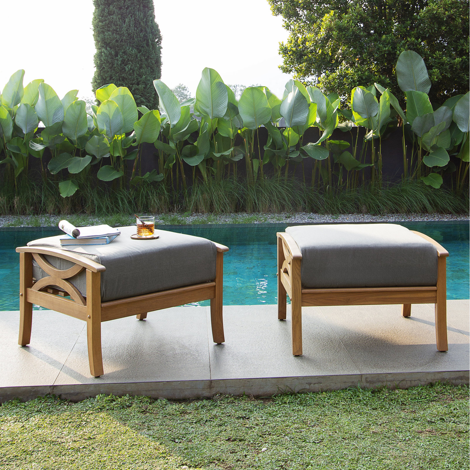 Malena Teak Outdoor Ottoman With Cushion