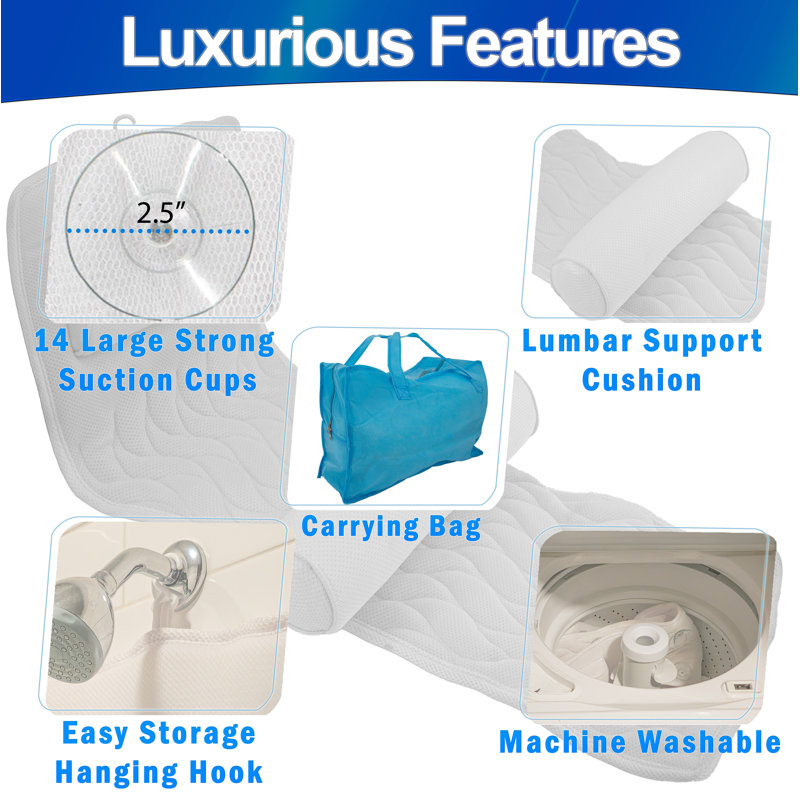  Coussin de bain ergonomique pour tout le corps et tapis avec maille 5d Air - Coussin de baignoire pour le cou, les épaules et le dos, séchage rapide, antidérapant et lavable à la machine, comprend un sac de lavage en filet