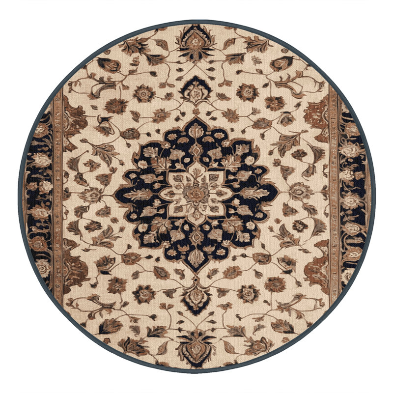 Tapis brun lavable à la machine, Rond 8 pi