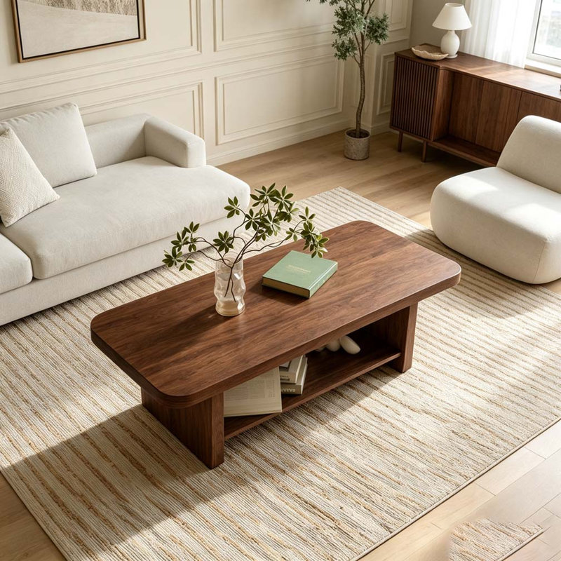 Table basse 47,2 "en éventail avec tablette de rangement inférieure