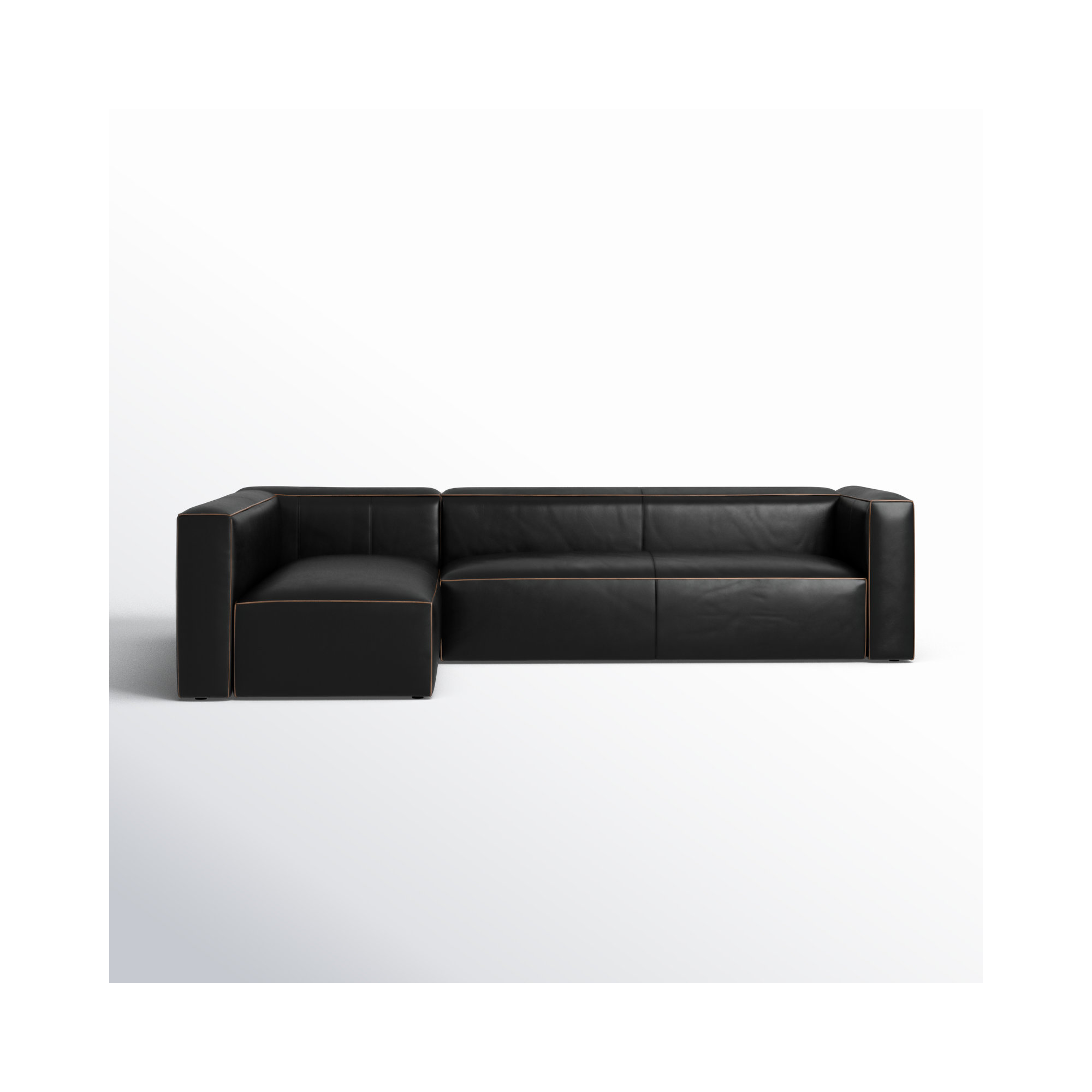 Strom 120" Genuine Leather Sectional, Left Hand Facing, Old Saddle Black Top Grain Leather