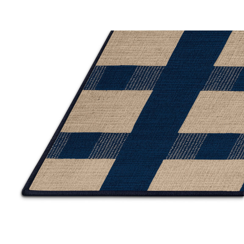 Tapis bleu à carreaux lavable à la machine, Rectangle 2 pi x 3 pi