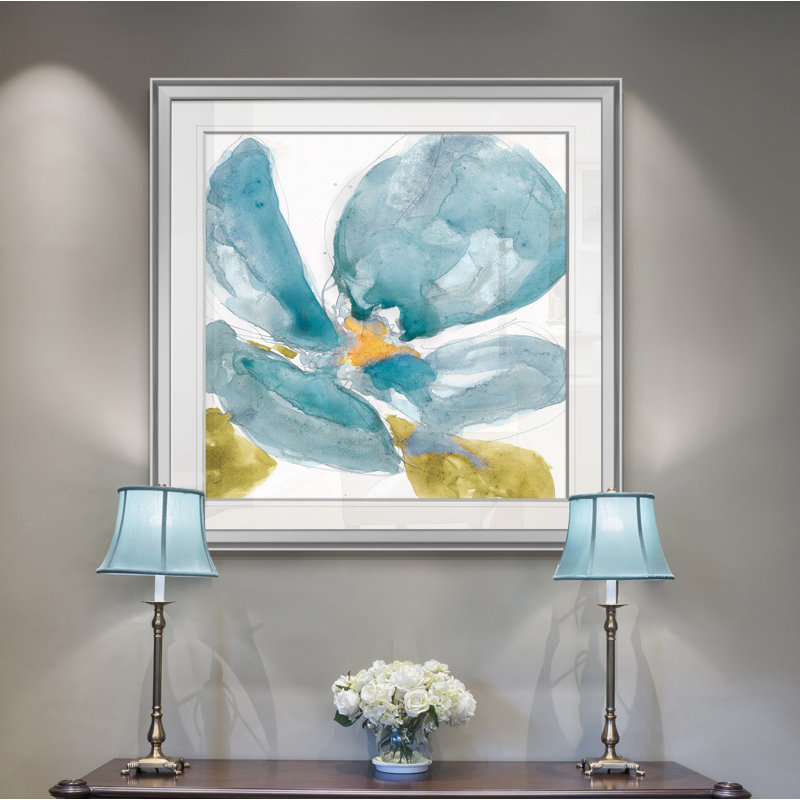 " Flower Splash II ", 16" H x 16" W x 1.5" D, Silver Framed
