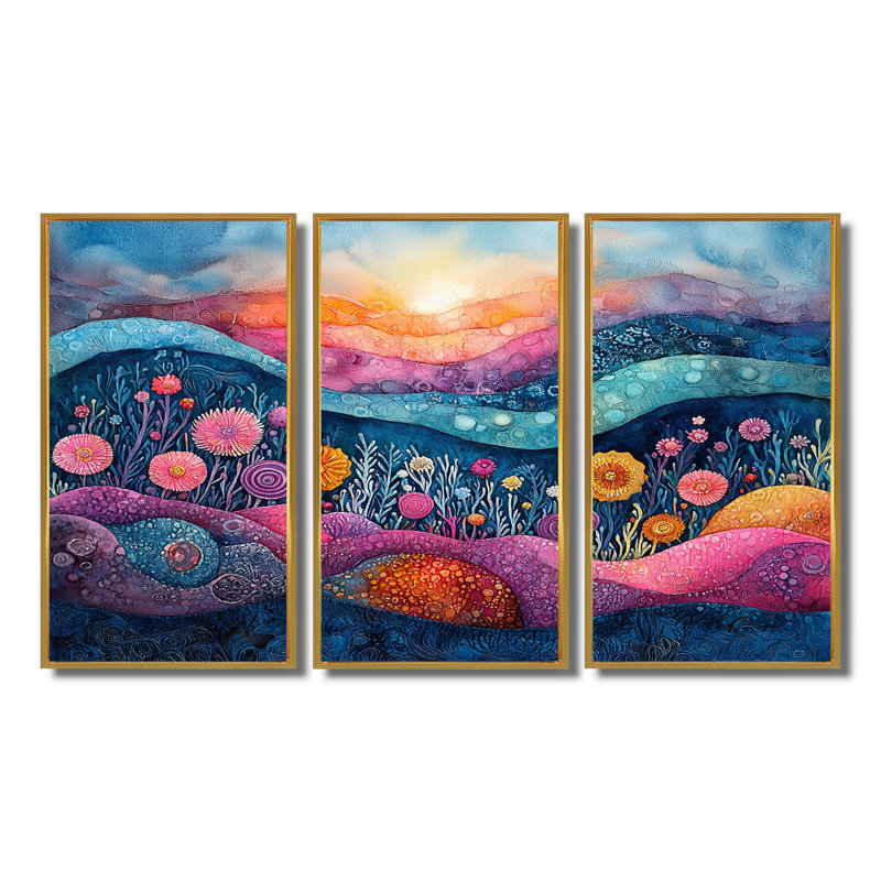«Pink and Blue Coastal Coral Under Dream I», ensemble d'art mural côtier, H 28 po x l 36 po x P 1 po