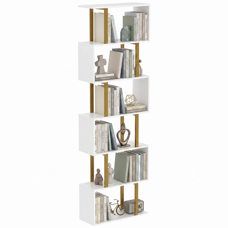 188 cm H x 60 cm W Steel Bookcase, White, Gold
