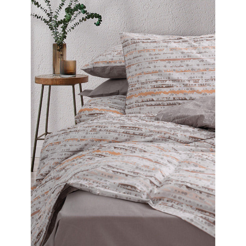 100% Cotton Ranforce Quilt Cover Set, Mink & Light Grey, Duvet Cover 55.1 x 78.7 in & Pillowcase 23.6 x 23.6 in | Machine Washable, 145 Thread Count, Button Closure | Soft, Durable & Stylish Bedding for Your Bedroom