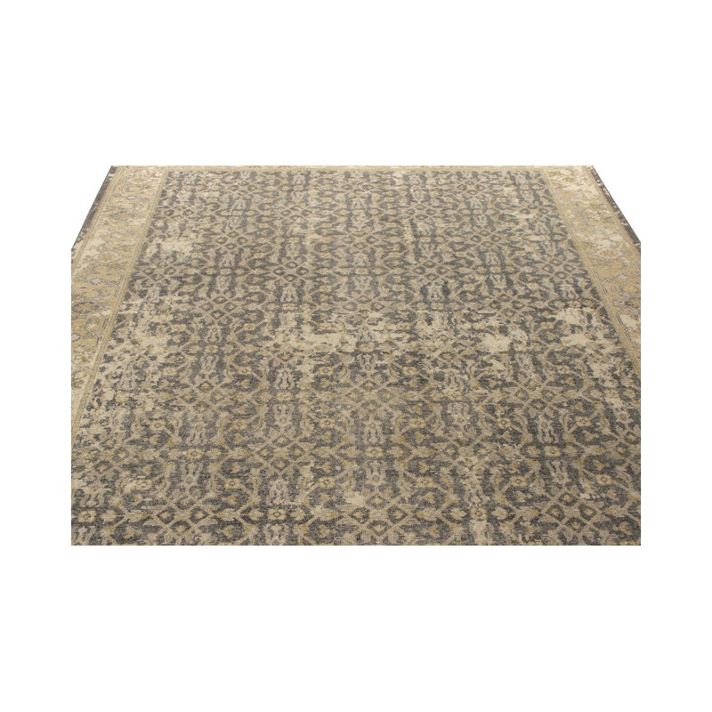 Distressed Homage Hand Knotted Wool Geometric Area Rug, Rectangle 12' x 18'