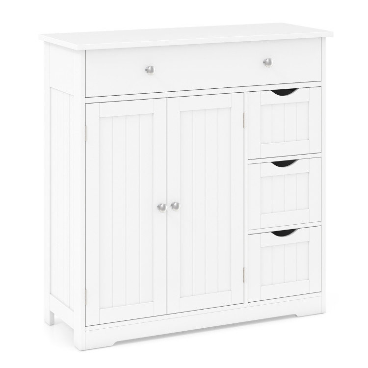 Armoire de salle de bain avec 4 tiroirs, 2 portes et tablette réglable, Blanc