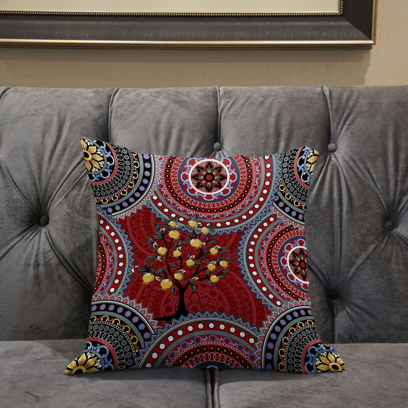 Polyester Throw Square Pillow Cover & Insert, 16" x 16", Red/Black
