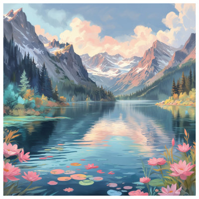 Mountain Lake Landscape Quilted Bedspread All Sizes