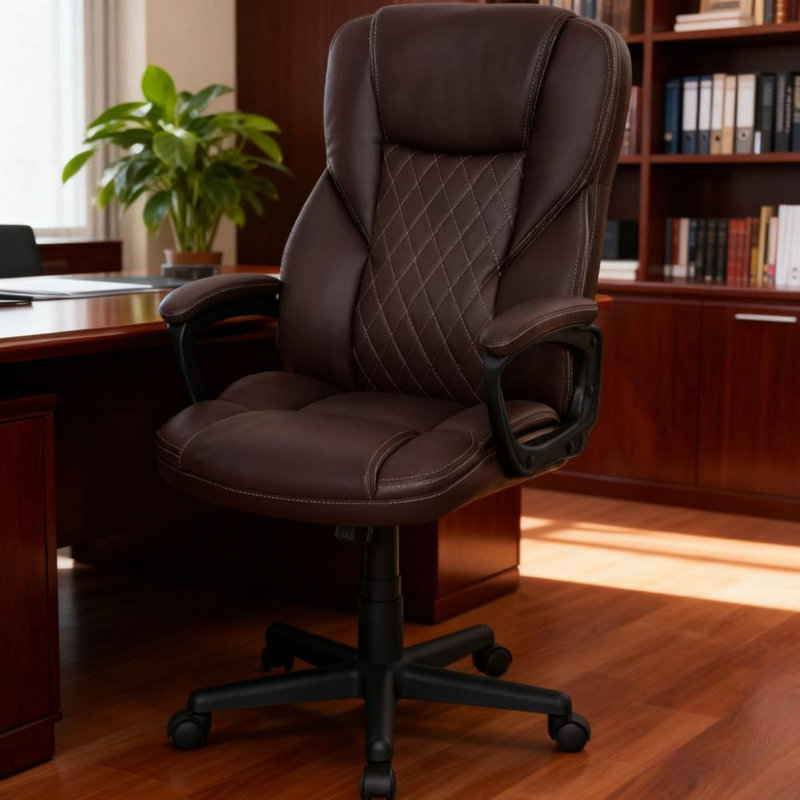 Fauteuil de direction en similicuir avec hauteur réglable et roulettes pivotantes, chaise de bureau ergonomique à haut dossier, pour la maison et le bureau