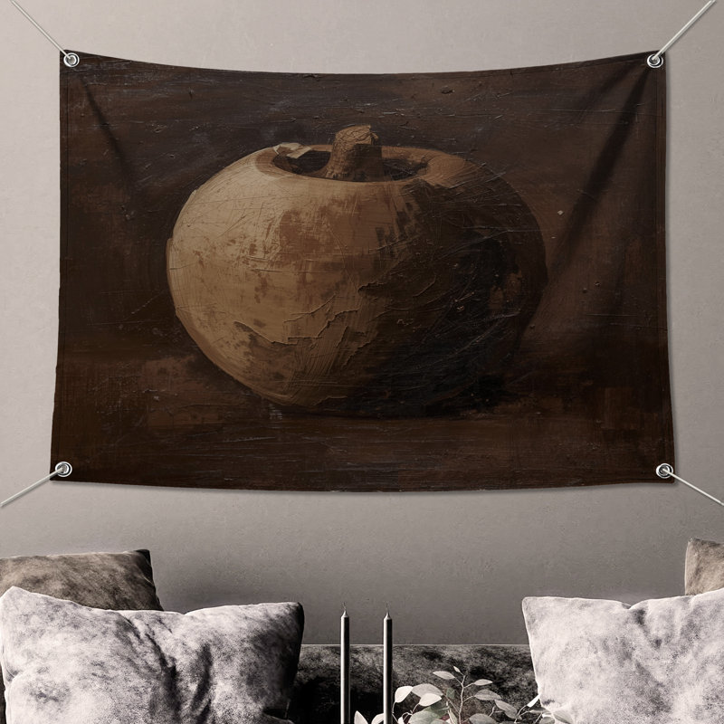 Tapisserie murale texturée pomme brune - Décoration murale pomme, H 50 po x l 60 po avec 4 œillets
