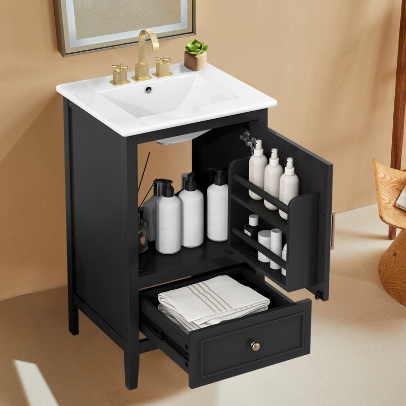 20" Bathroom Vanity Cabinet With Sink, Black