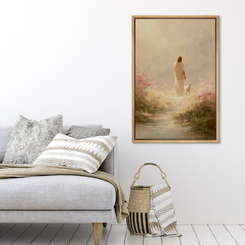 Art mural sur toile «Jesus et agneau», H 24 po x l 16 po, Impression encadrée sans passe-partout, Naturel