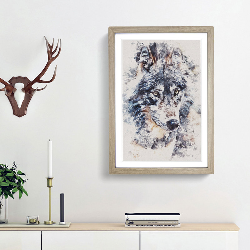 The Eyes of a Wolf - Picture Frame Graphic Art, 45cm H x 33cm W x 2cm D, Oak Framed