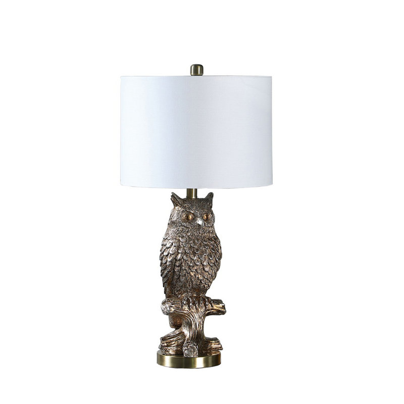 Lampe de table en résine 27,5 "Hibou argenté sur une branche