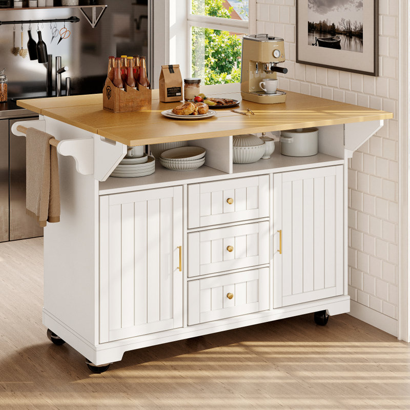 Wood Kitchen Island, White