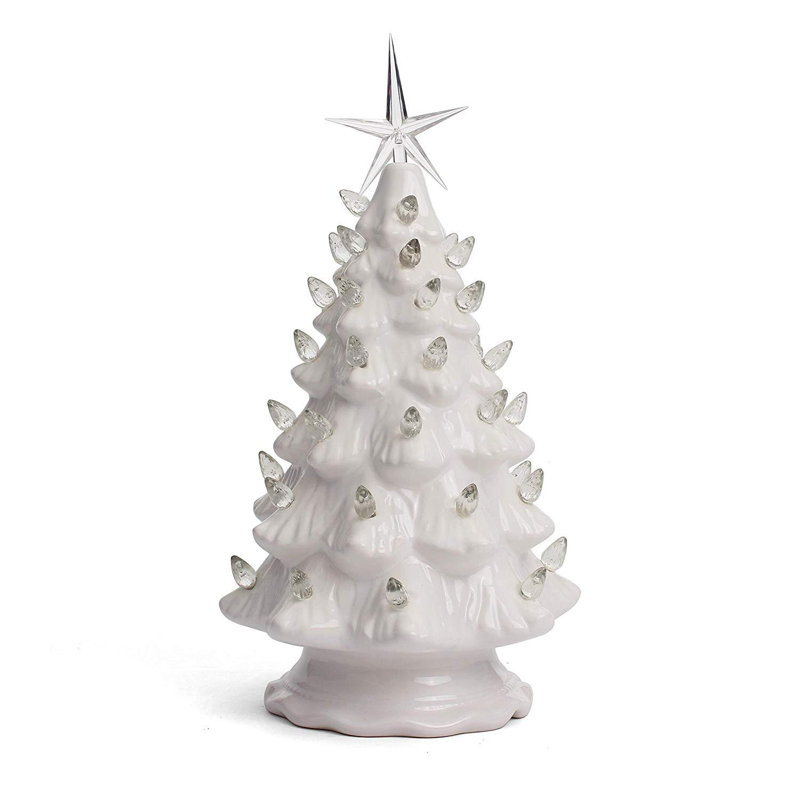 Lighted Ceramic Christmas Tree, White, 11.5" H x 3.5" W x 3.5" D